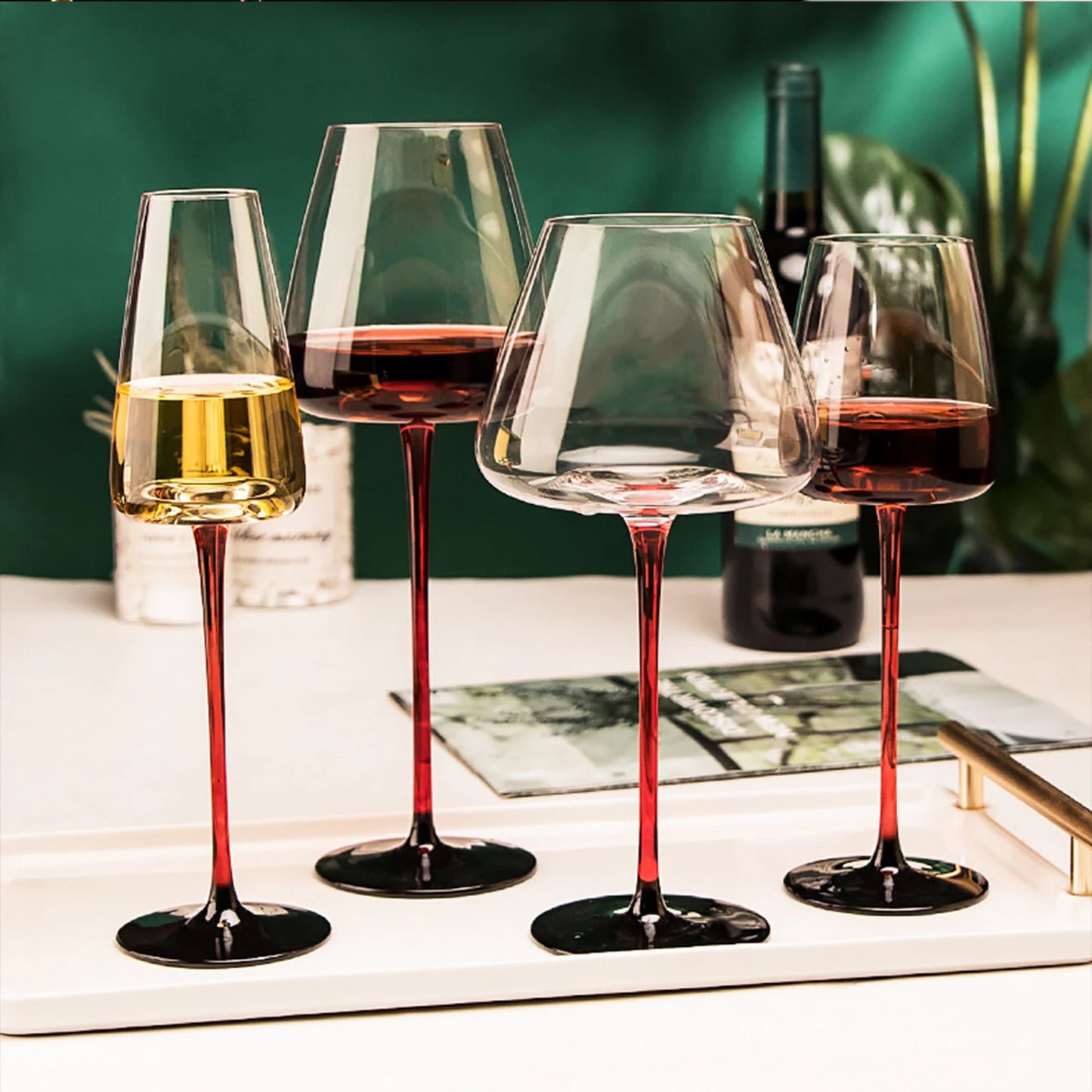 Luxury Long Stem 4 Piece Set Transparent Luxury Custom Modern Style Lead Free Crystal Unique Puerto Burgundy Red Wine Glass C