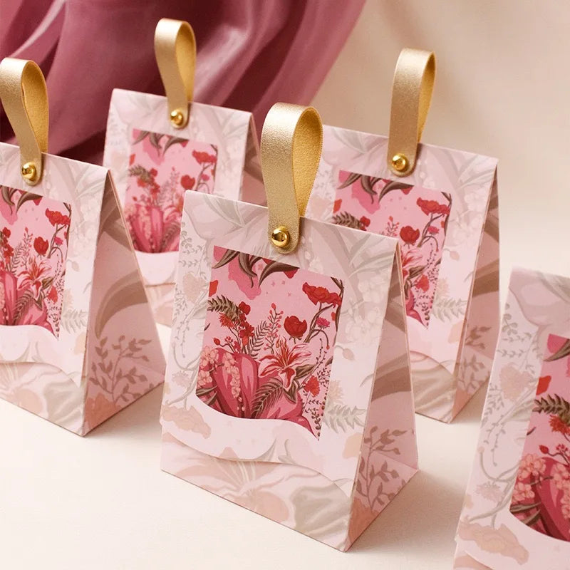 High Grade Flower Pattern Candy Package Box Wedding Favors Gift Box With Handle