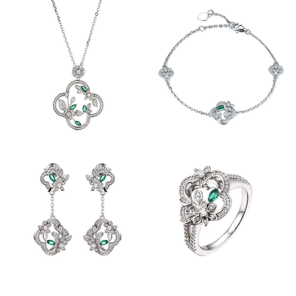 Wholesale Fine Jewelry Set  Lab Created Nano Gemstone 925 Silver Necklace Earrings Bracelet Rings St.Patrick's Day Gift