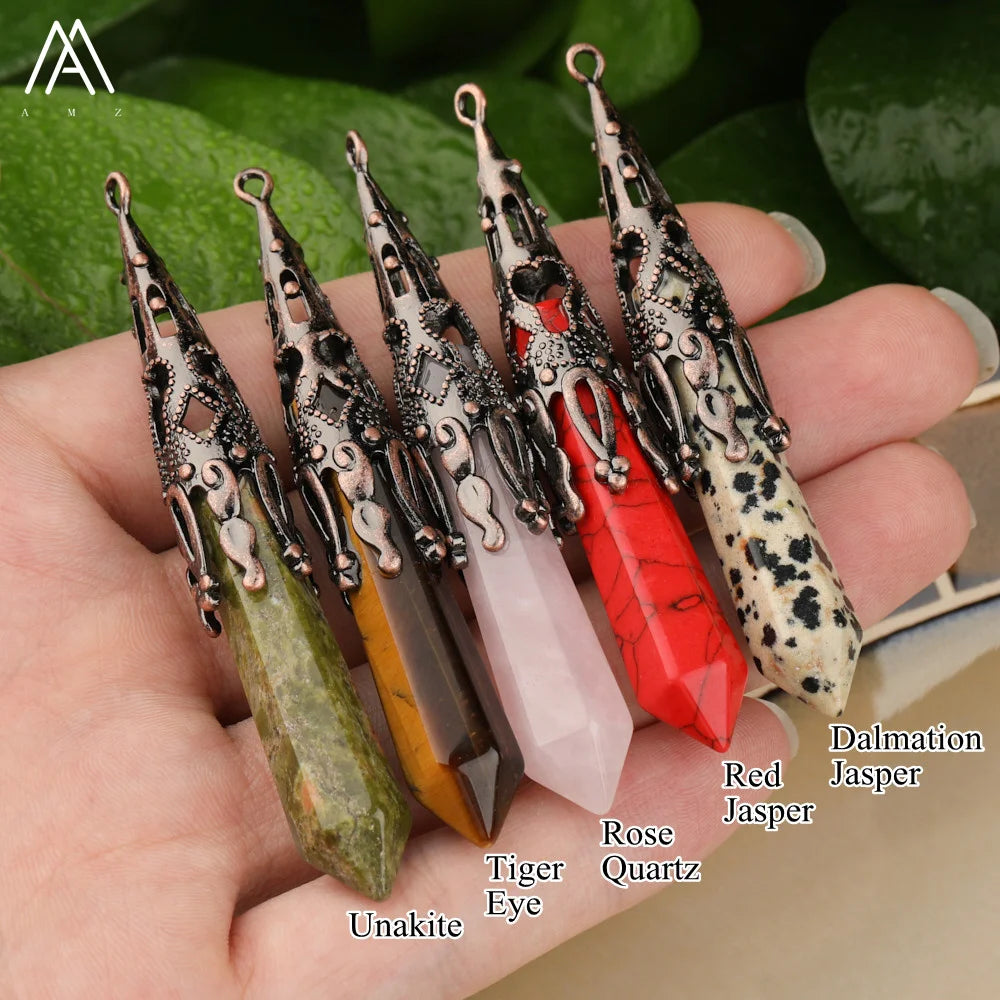 Classic Hexagon Point Pendulum Wholesale  Healing Crystal Stone Antique Bronze Chakra Charms Accessory