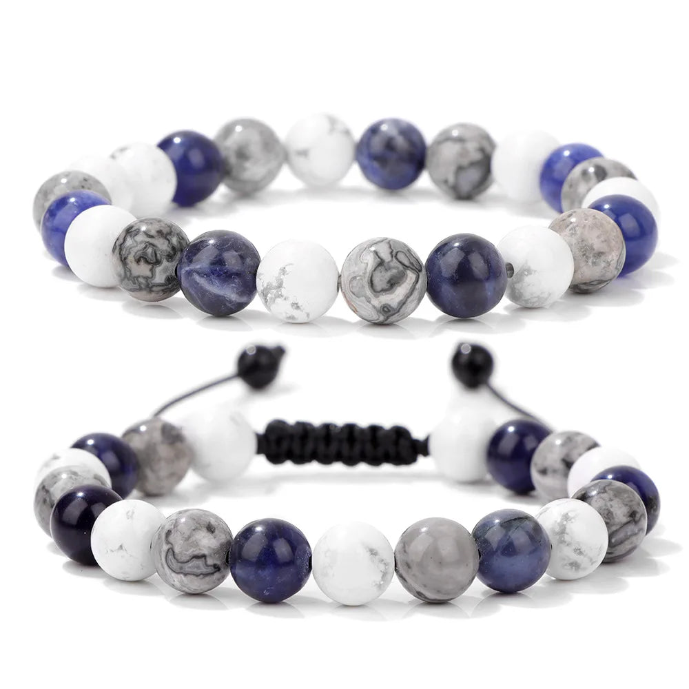 Men's Trendy Agate Gemstone Beaded Bracelet Natural Jewelry for Anxiety Stress Relief Sodalite Howlite Gray Jasper Healing Be