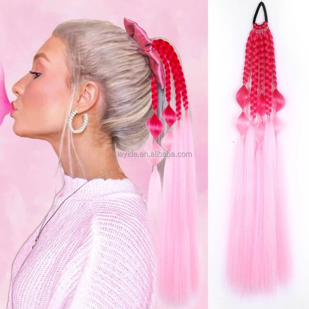 AliLeader New Design Hairstyle Ombre Box Braid Mixed Lantern Pony Tails Hairpieces Ponytails Hair Extensions Synthetic Ponyta