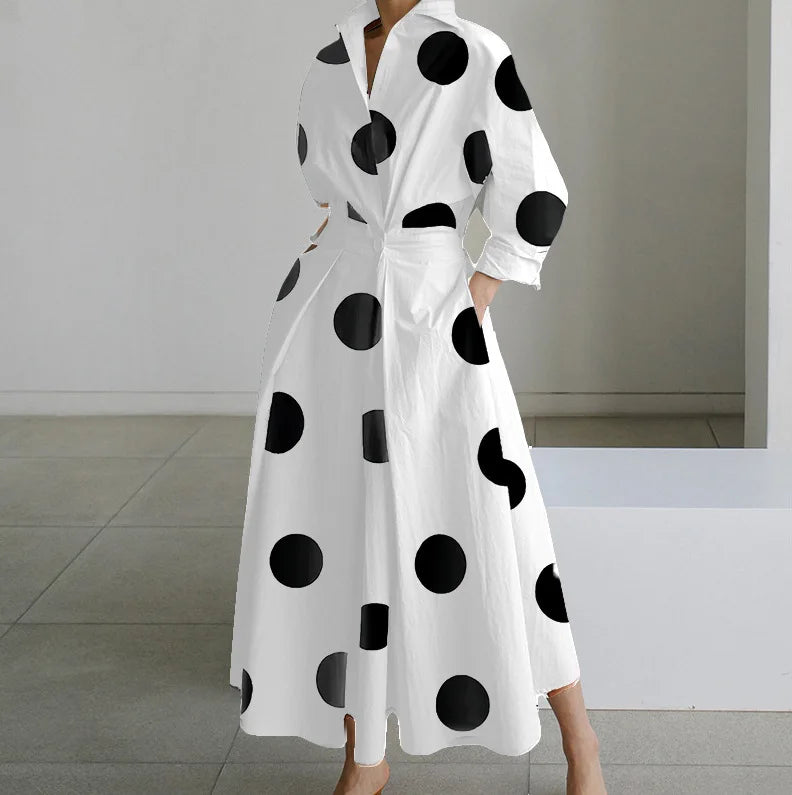 Hot Selling Women's Oversize Commuting Fashion POLO Collar Lining 3/4 Sleeve Loose Large Swing Dress