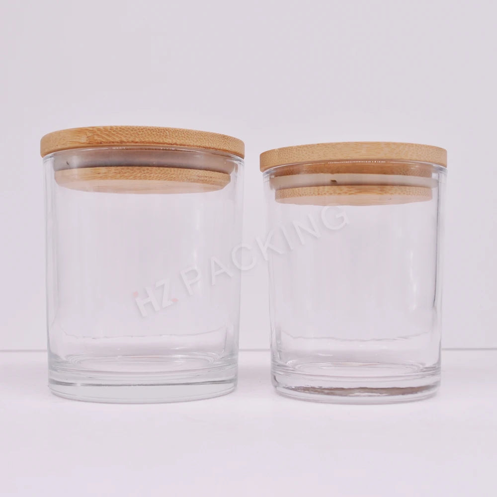 Wholesale Transparent White Black Matte Empty 8 Oz 10 Oz 14 Oz Wide Mouth Glass Wax Candle Jar With Wooden Bamboo Lid