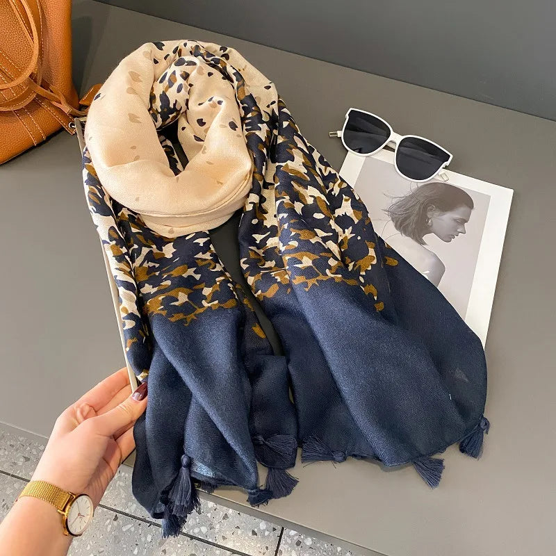 Wholesale Fashion Soft Viscose Printed Shawls Scarves With Tassel Long Large Leopard Zebra Pattern Muslim Hijab Women Scarfs
