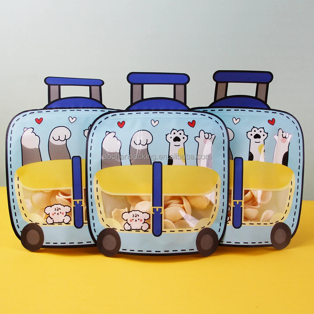 Low MOQ Child-Friendly Ziplock Bag Luggage-Shaped Plastic Packaging for Candy Snacks and Food for Small Businesses and Gifts