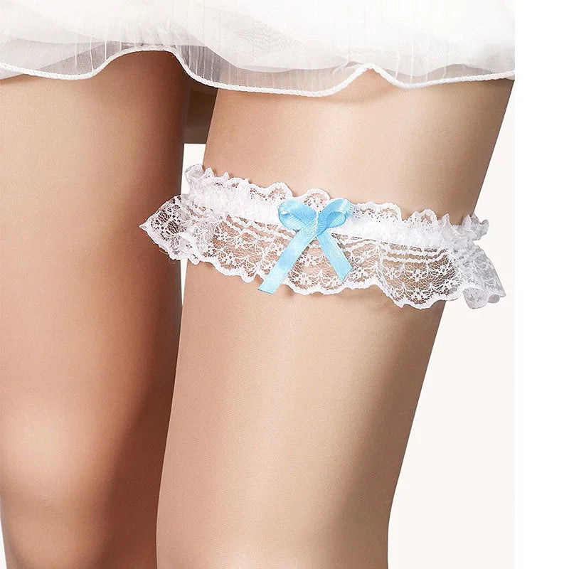 Wedding Bridal Garter Ribbon Bow Lace Ruffled Edge Elastic Brides Bridesmaid Leg Garter