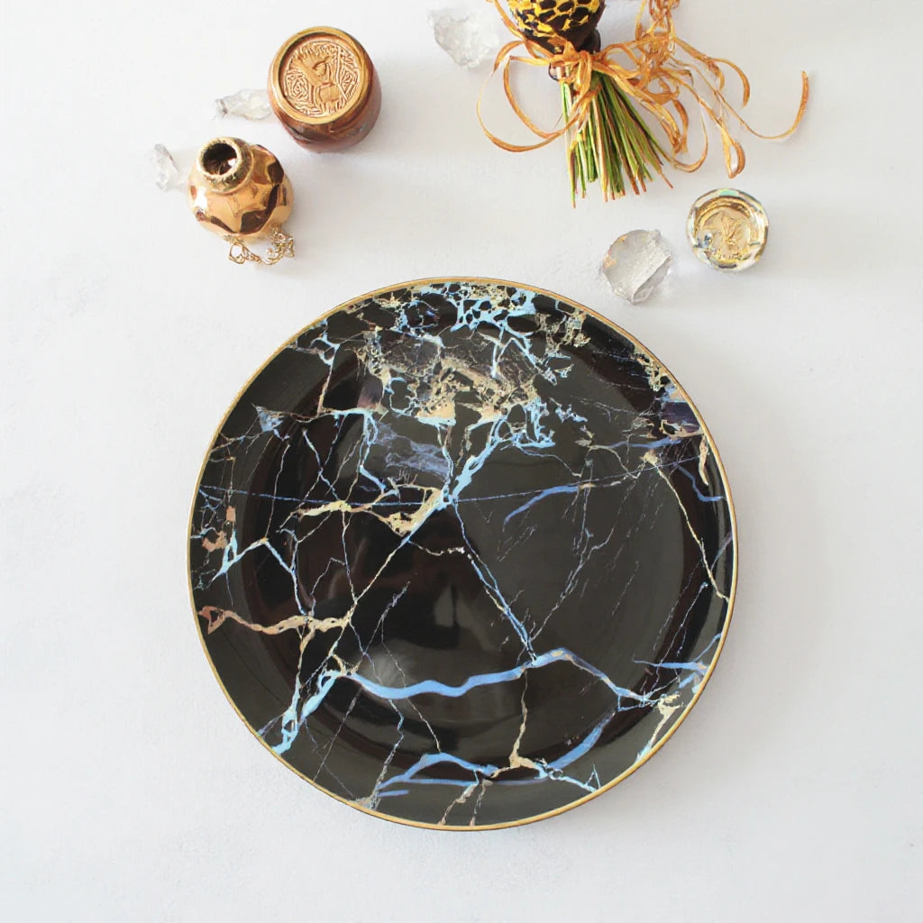 Wholesale Luxury Black Marble Ceramic Bread Wedding Dinner Plates Gold Rim Eco-Friendly for Charger Plate Dish for Weddings