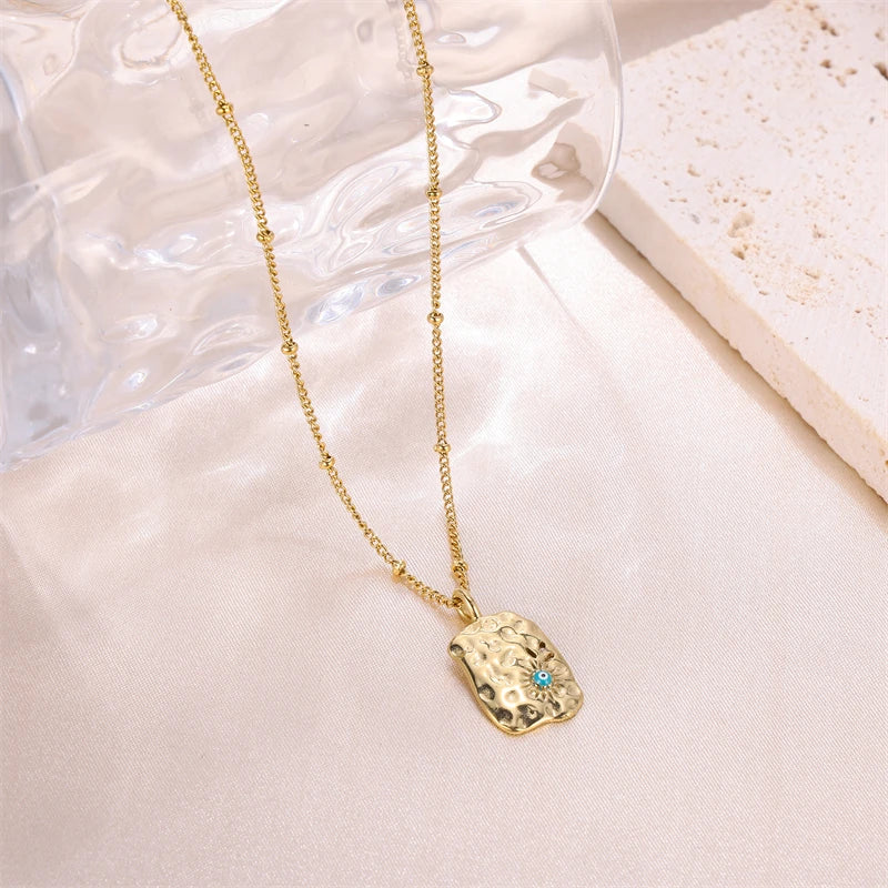 Vintage Women Stainless Steel Evil Eyes Pendant Square Necklace Jewelry