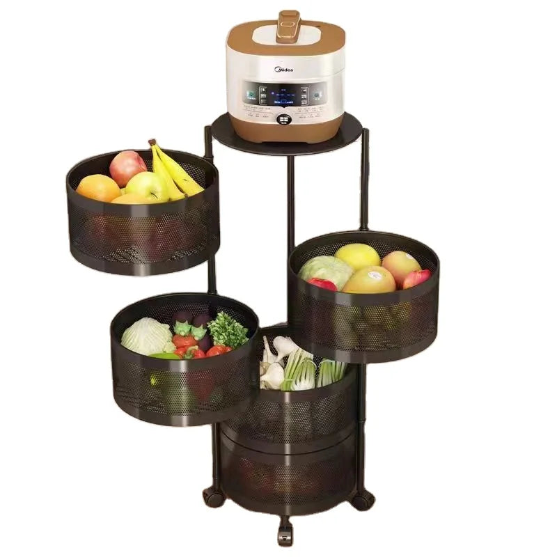 Four Layers Multi-layer Movable Stainless Steel Kitchen Storage Shelf Rotating Vegetable Storage Rolling Bathroom Living Room