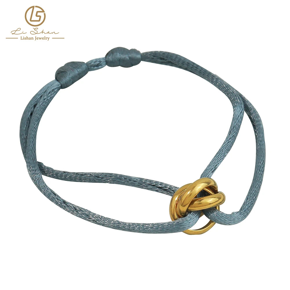 Fashion 18K Gold Plated Stainless Steel Braided Lucky Rope Charm Trendy Geometric Adjustable Unisex Bracelet