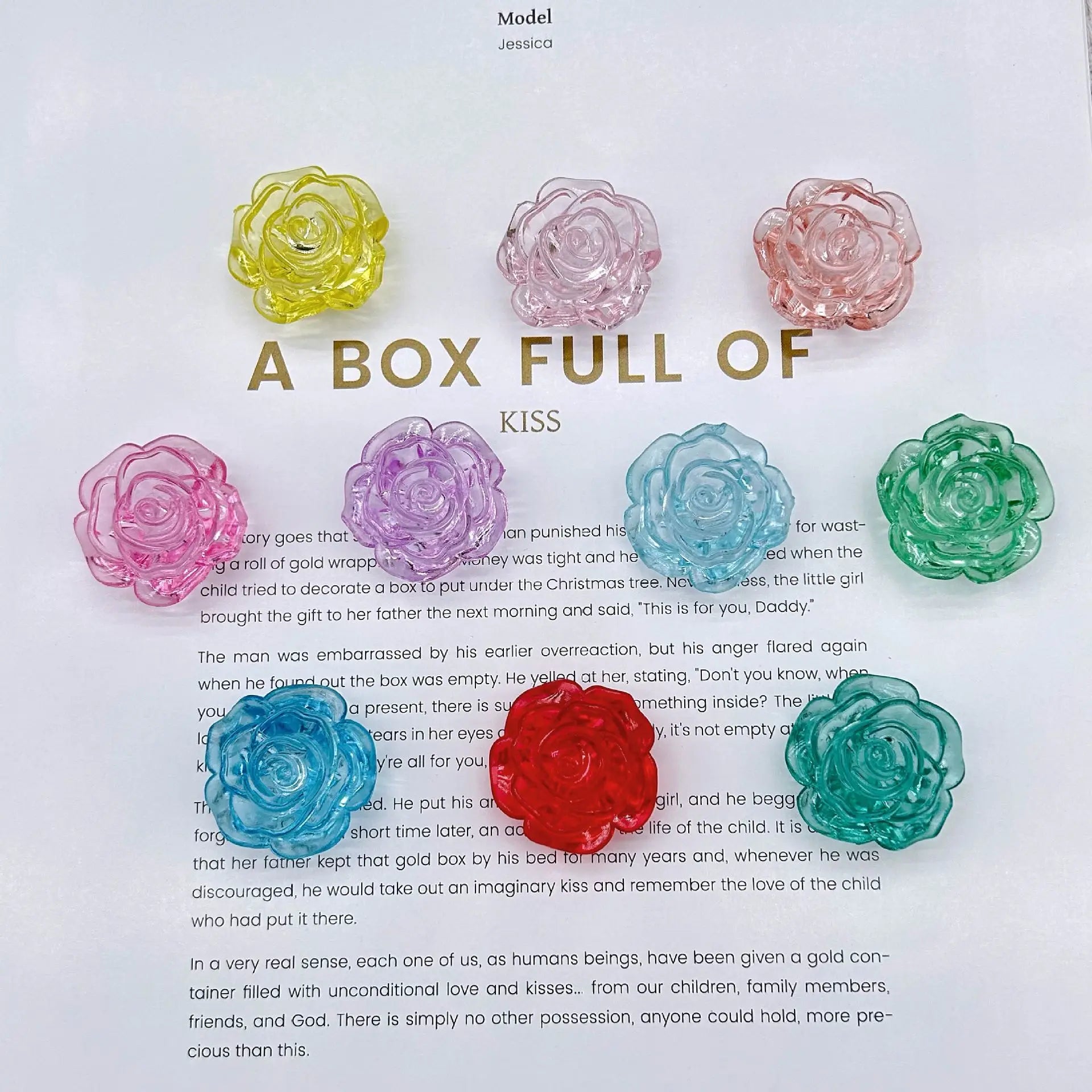 Wholesale Size 30mm Acrylic Transparent Colorful Rose Flower Plastic Beads for Phone Accessories Jewelry Making