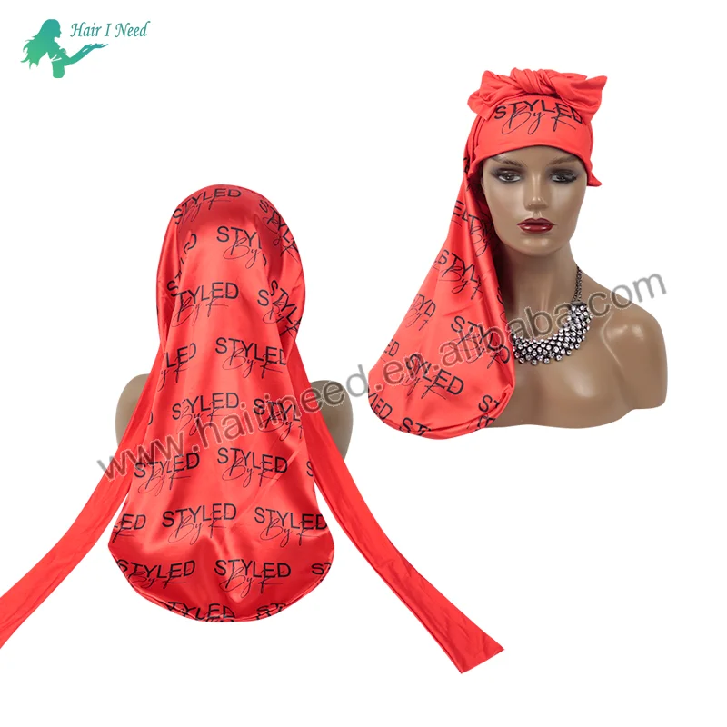 Wholesale Custom Logo Women Long Bonnets With Wrap Silk Satin Tie Bonnet for Braid Hair Braid Bonnet With Tie