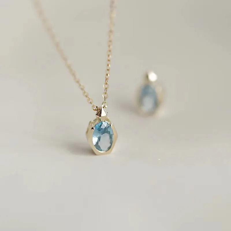 925 Sterling Silver Blue Gemstone Necklace Fine Jewelry with Crystal Perfume Bottle for Wedding Anniversary & Gift Occasions