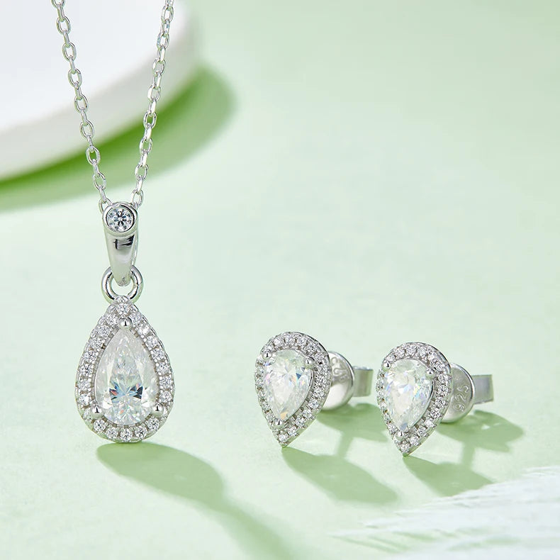 Factory Price 925 Sterling Silver Stud Earrings GRA Certificate Pear Cut Moissanite Diamond Pendant Women Necklace Jewelry Se
