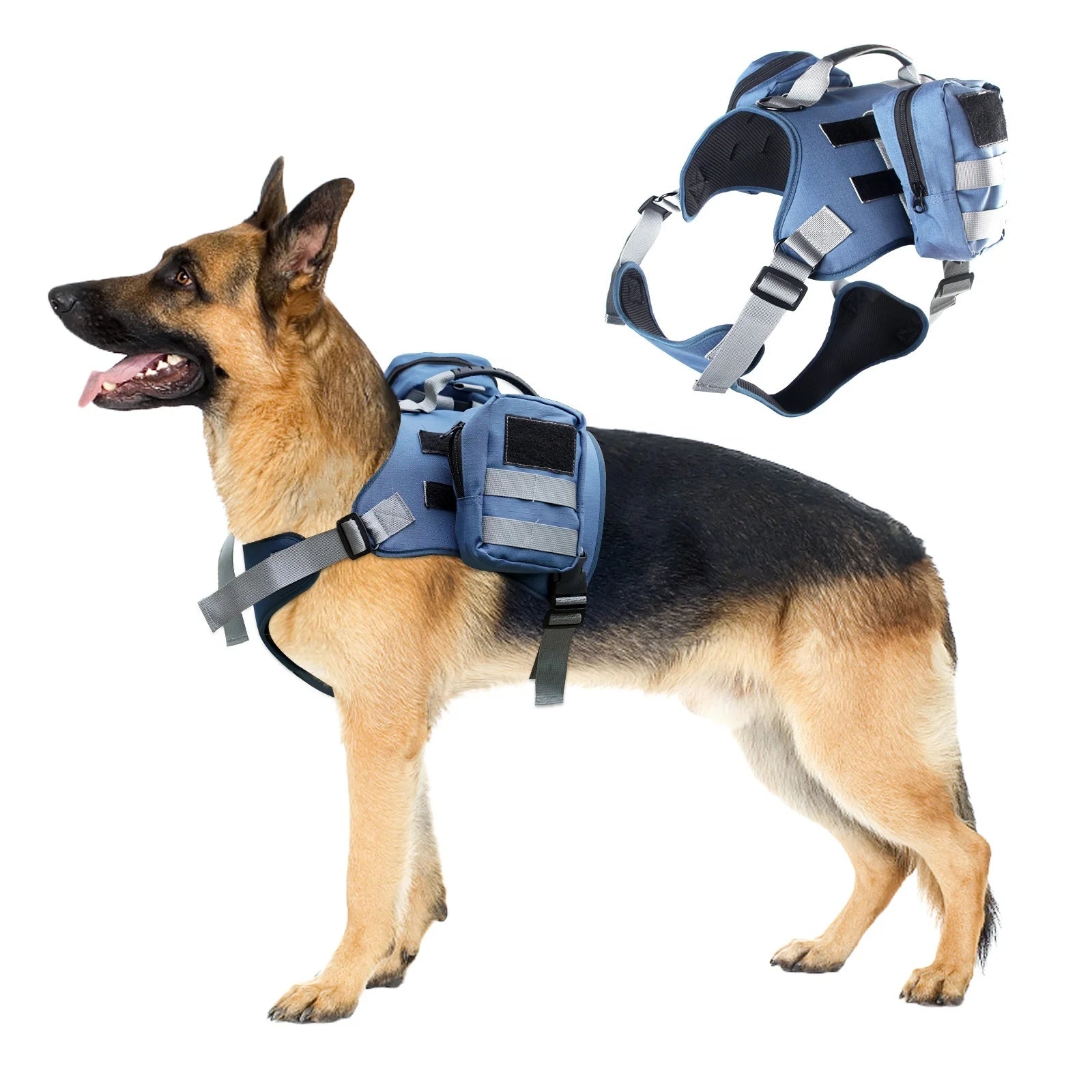 New Dog Accessories Outdoor Training Travel Hiking Tactical Dog Vest Pet Harness With Bag for Medium Large Dogs