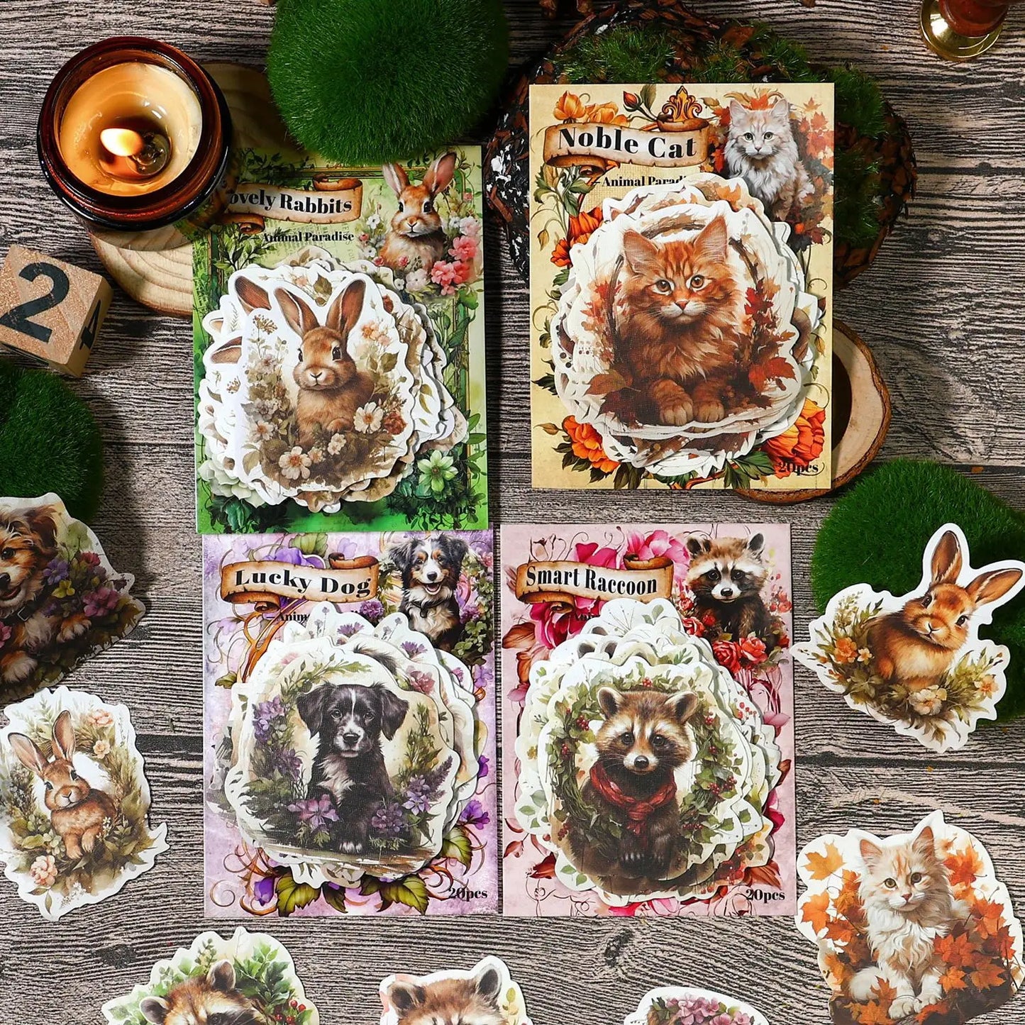 20pcs/pack Animal Paradise Series American Retro Handbook Stickers Rabbit Cat Handbook Material Collage