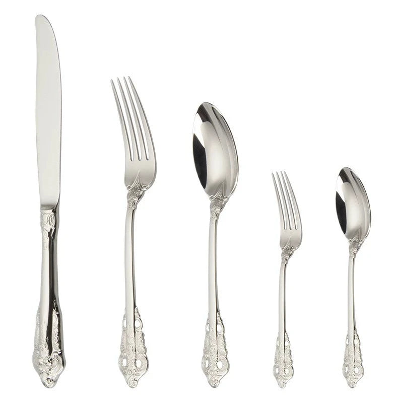 Vintage Royal Stainless Steel 304 (18/10) Baroque Silverware Set High Grade Engraved Handle Cutlery Flatware in Bulk
