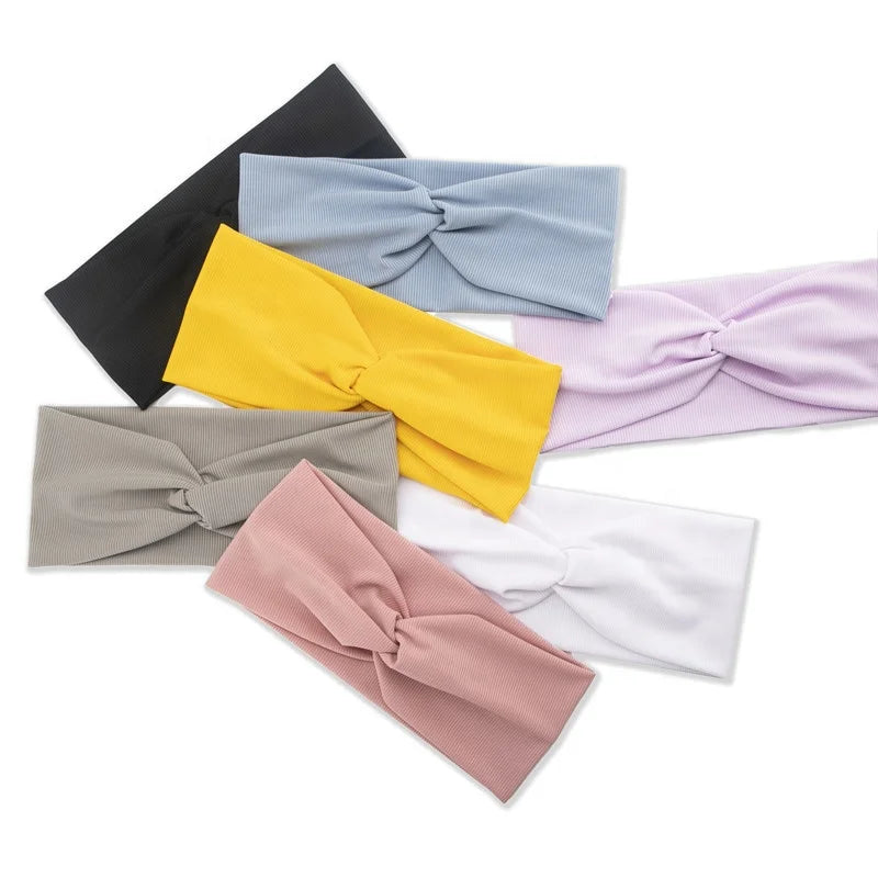 New Elastic Hair Band Stripe Plain Cross Knotted Wide Headband Sport Yoga Hairband Head Bands for Women