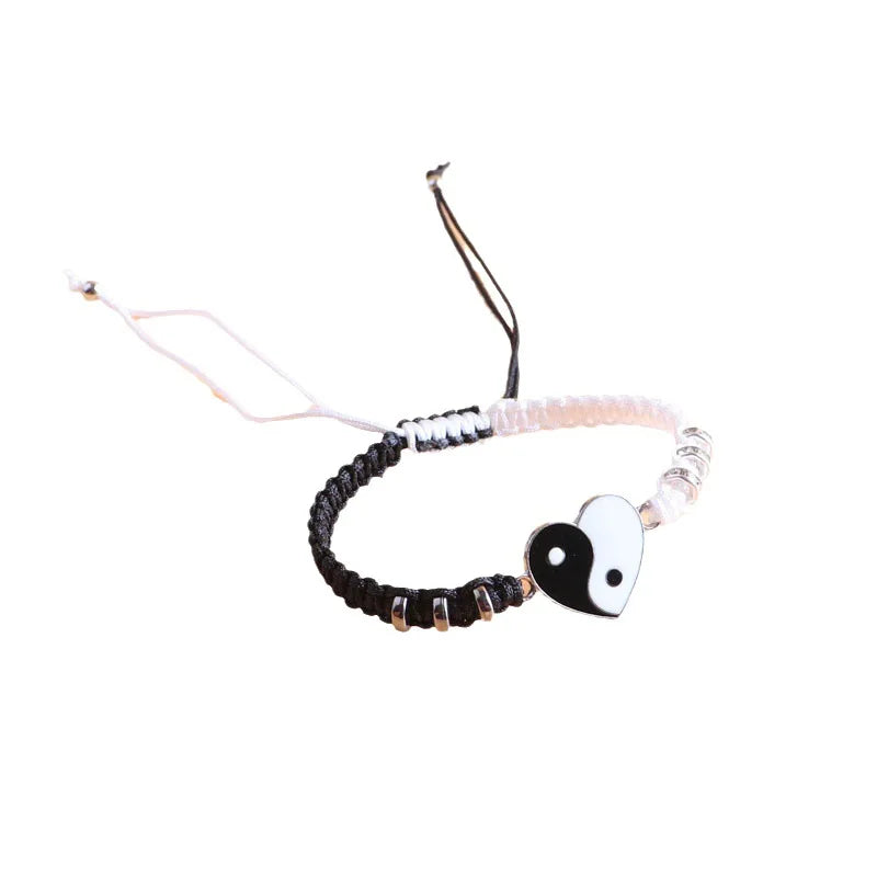 AA0165995 Love-shaped Pendant Braided Bracelet for Women Men Black White Taichi Woven Couple Bracelets Jewelry Gifts