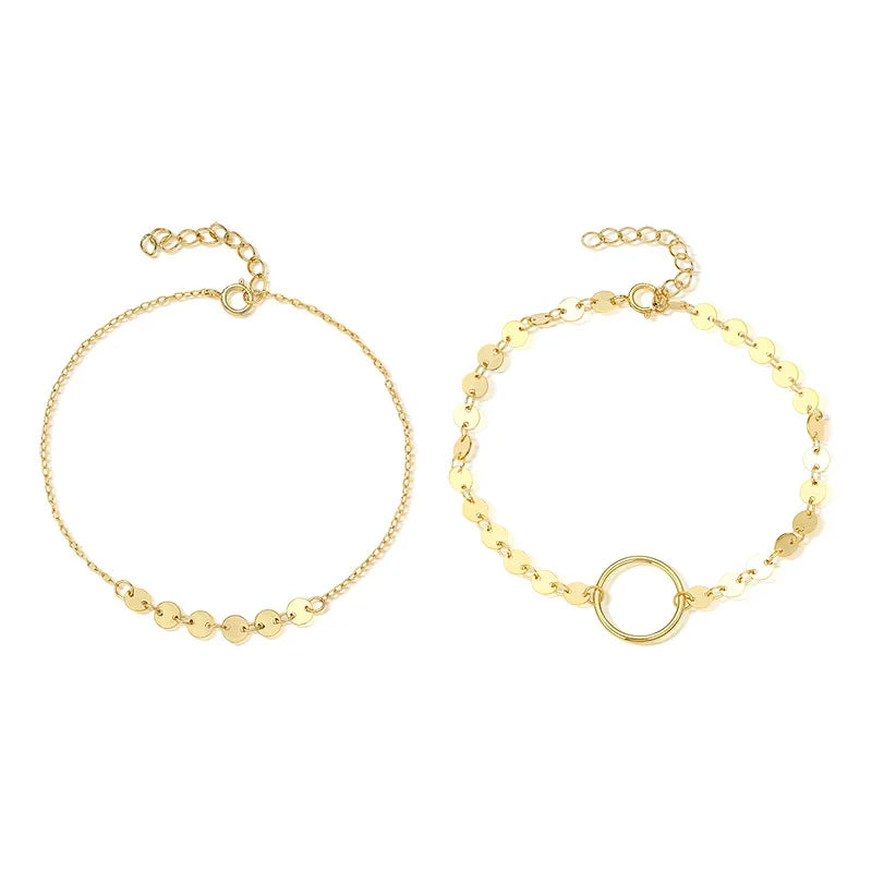 Fashion Jewelry 925 Sterling Silver Fashion Bracelets Chain Gold Plated Round Wafer Chain All-matching Silver Bracelets Women