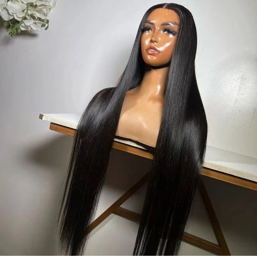 13x4 Straight Peruvian Virgin Human Hair Glueless Full HD Transparent Lace Front Bone Remy Hair Machine Double Weft Lace Wig