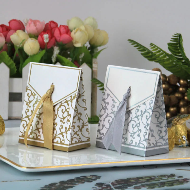 Gold Silver Kraft Paper Box for Candy Chocolate Packing Gift Box Candy Box With Ribbon
