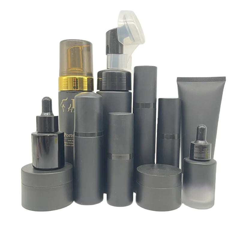 New Black Cosmetic Lash Shampoo Bottle Foam Lotion Container Jars Set Skincare Serum Bottles Set for Cosmetic Packaging 30ml 