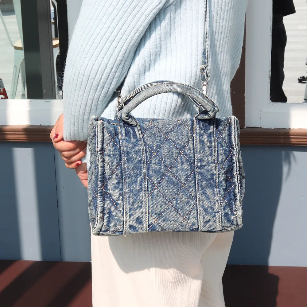Custom High Blue Jeans Soft Retro Shoulder Tote Crossbody Unisex Side Messenger Bag Adjustable Sling Strap Zipper 2 Hand