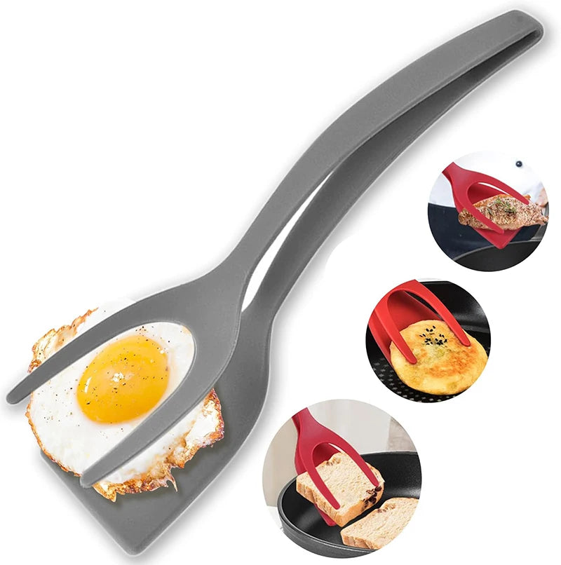 2 in 1 Grip and Flip Egg Flipper Spatula Tongs Non-Stick Cooking Spatula Food Grip Egg Spatula for Egg Fry