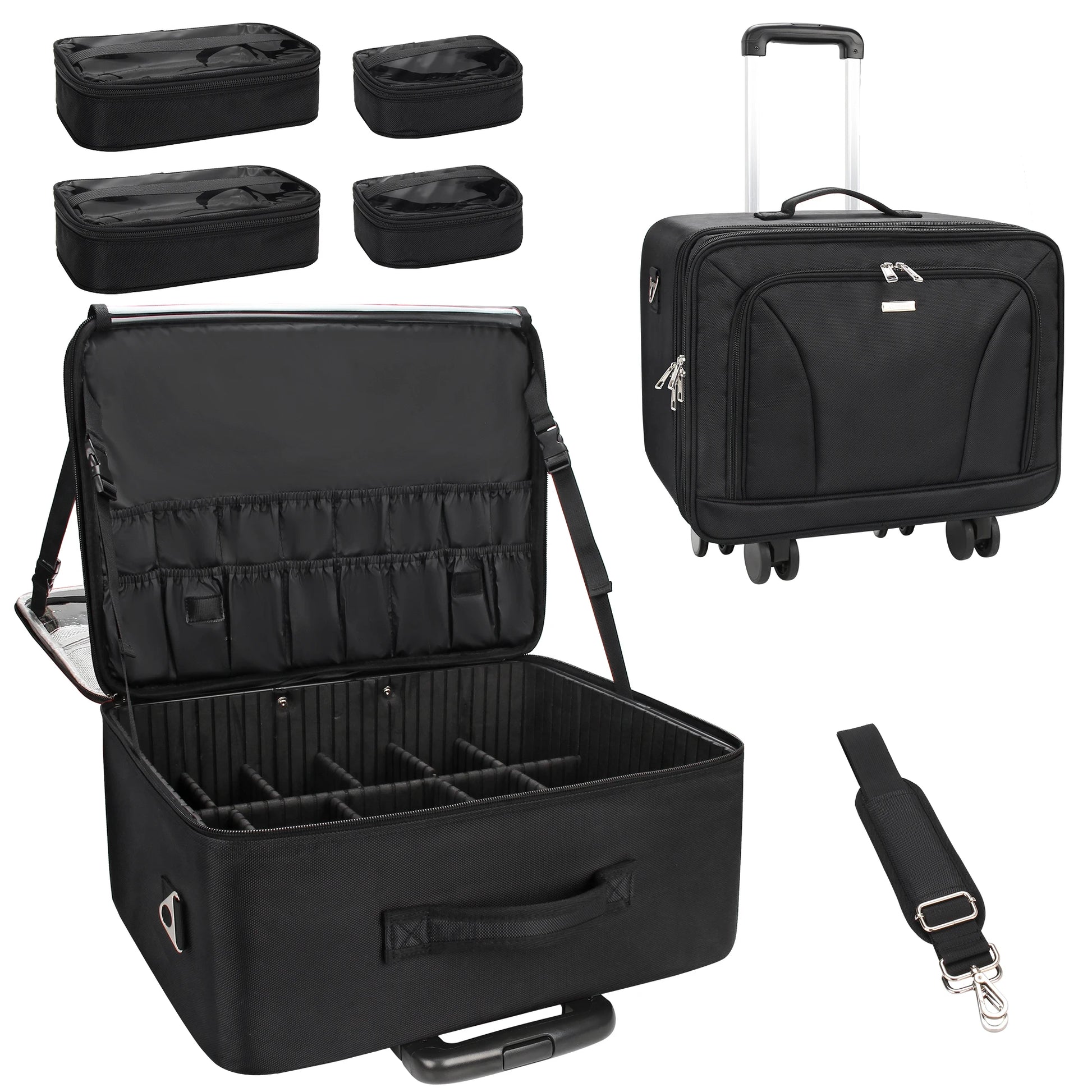 Relavel Trolley Plus Size Cosmetic Case 3 Layers Cosmetic Organizer Over Sized Makeup Travel Bag Hair Stylist Makeup Case