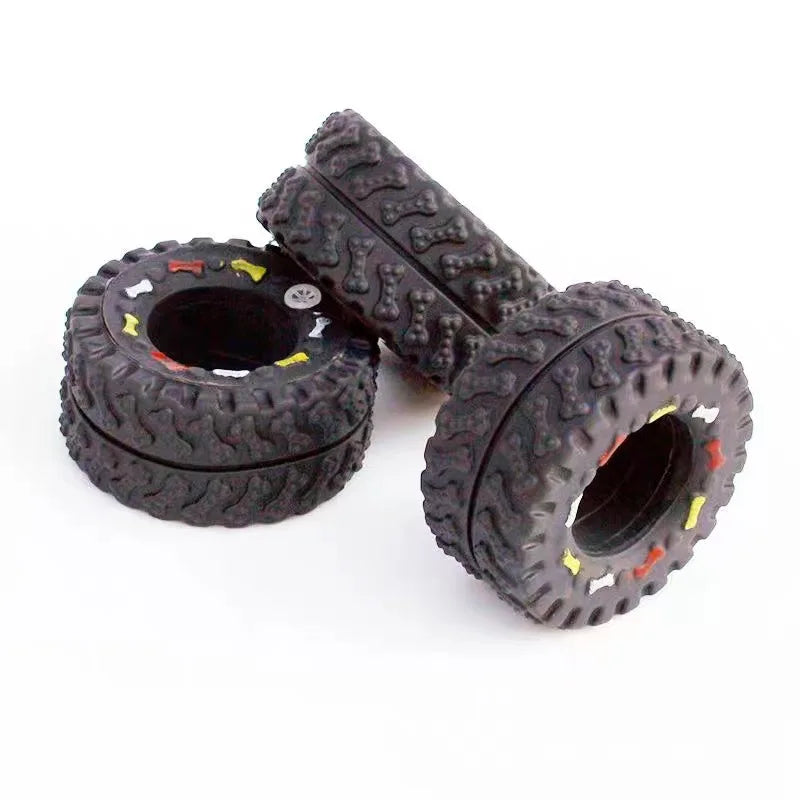 Durable Squeaky Dog Chew Toy Rubber Tire Interactive Play for Aggressive Chewers