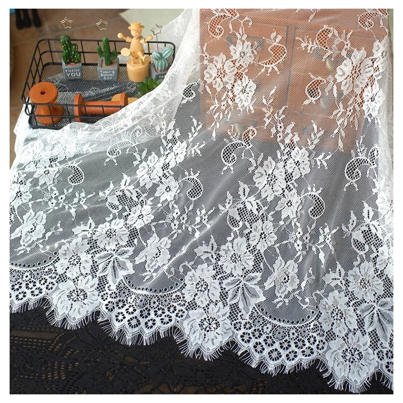 YX6042 Wholesale Zeal Elegant White Lace Fabric With Delicate Floral Patterns Poly Eyelash Lace Fabric for Skirt Tablecloth