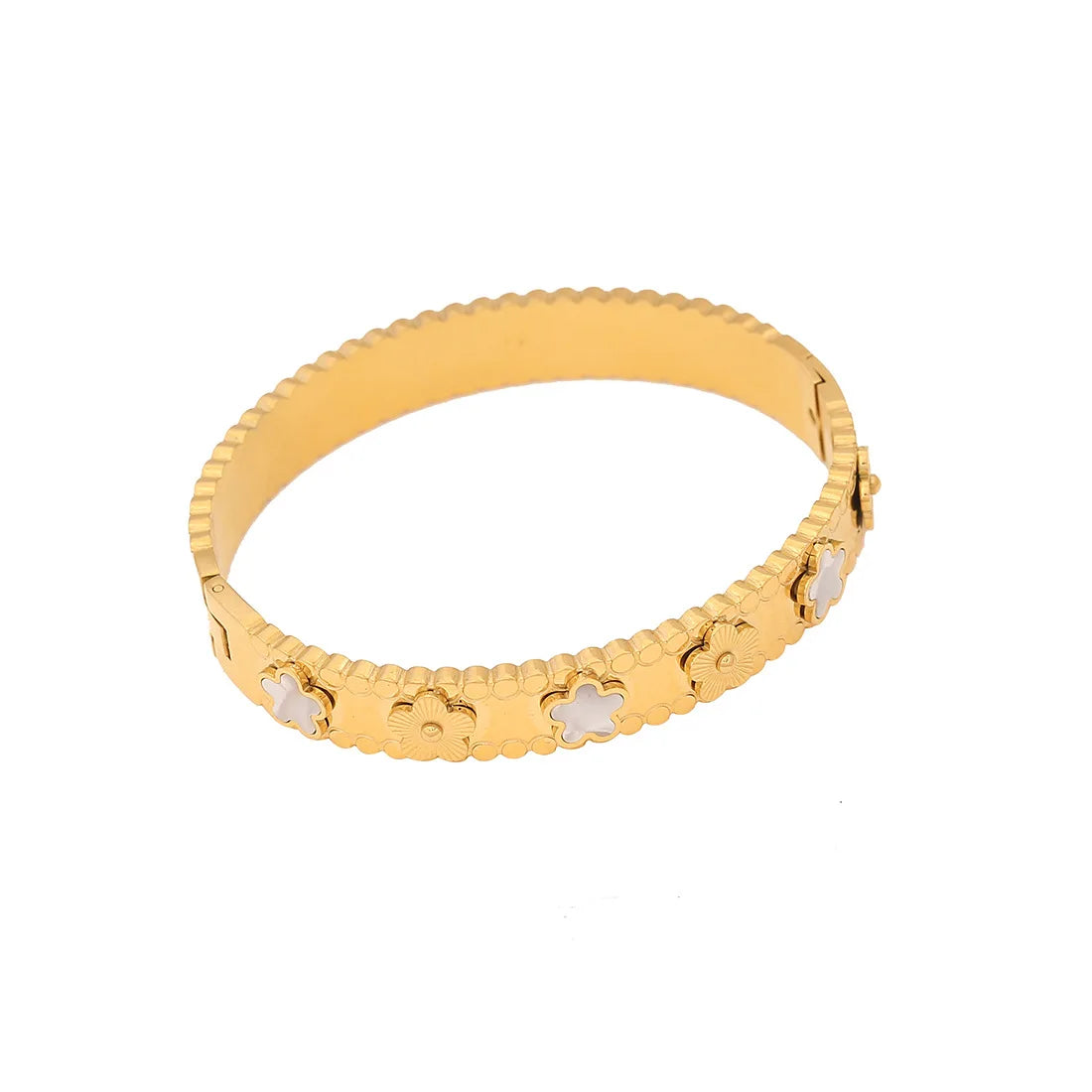Waterproof Designer Jewelry Gifts Gold Plated Wide Women Bangles Shell Flower Bracelet