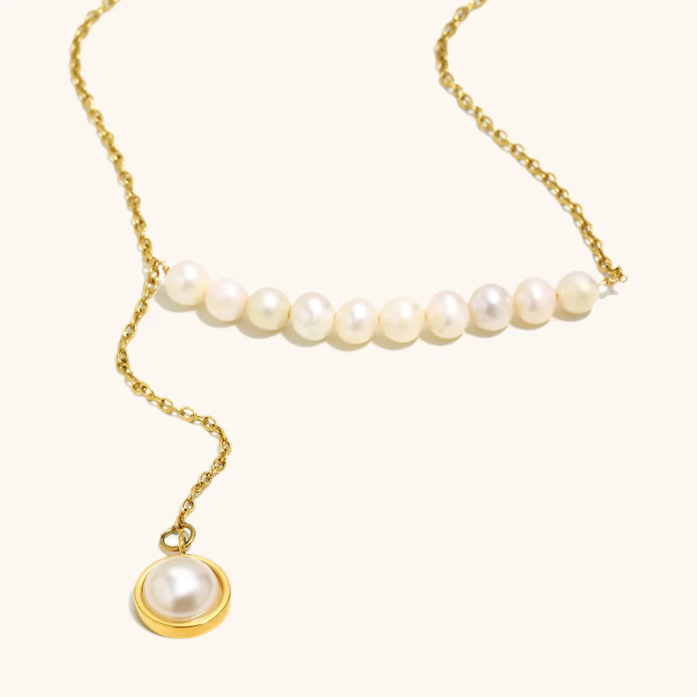 Maiou Trendy WaterProof Elegant Stainless Steel 18K Gold Plated Cute Chain Freshwater Pearl Necklace Jewelry for Women Jewelr