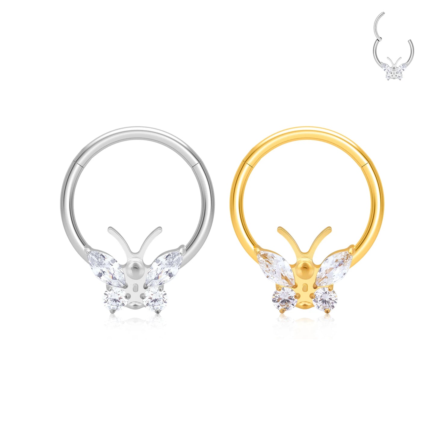 G23 Titanium Butterfly Nose Ring Daith Piercing Jewelry Rook Hoop Tragus Clicker Cartilage Helix Earring for Women 16G