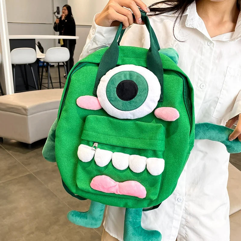 Cute Funny Green Cartoon Big Eye Monster Doll Kid Gift Soft Handle Lady Student Large Capacity School Backpack with Side Pock