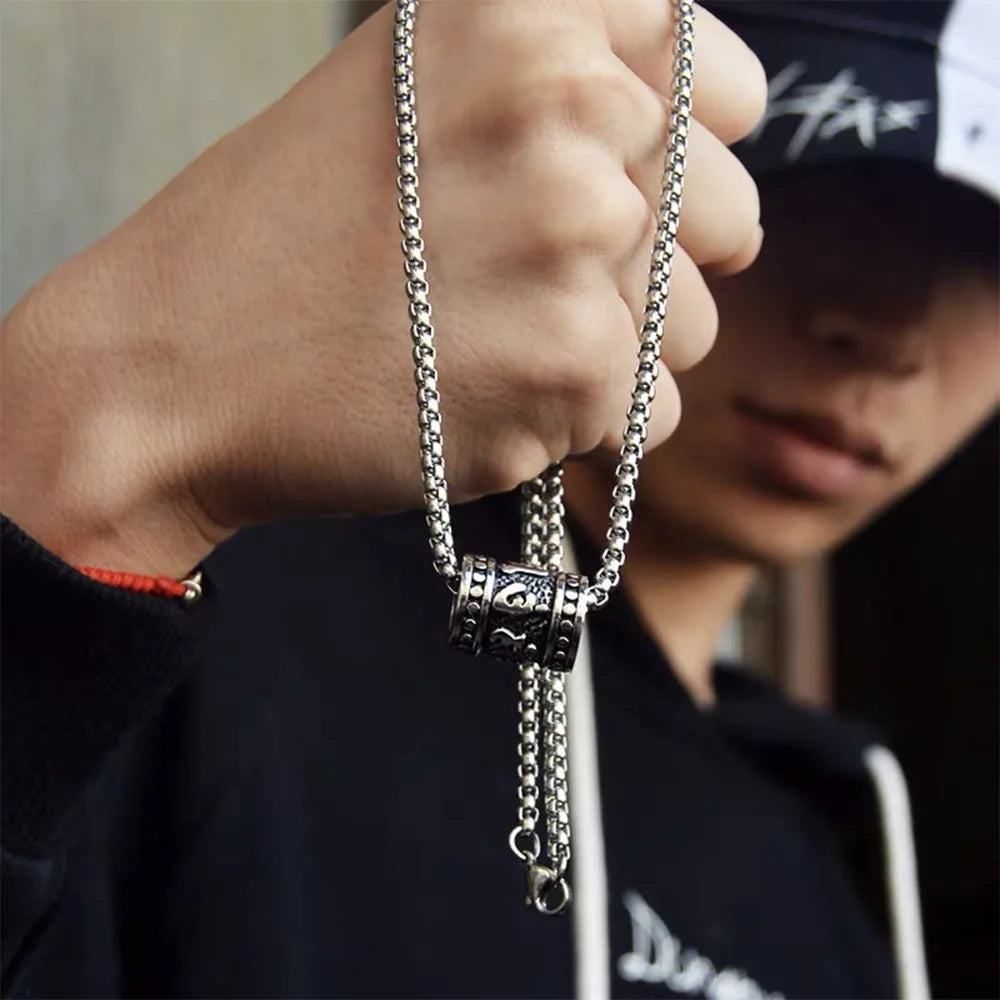 Vintage Jewelry Stainless Steel Six Character Truth Religion Buddhism Pendant Necklace for Men and Boys
