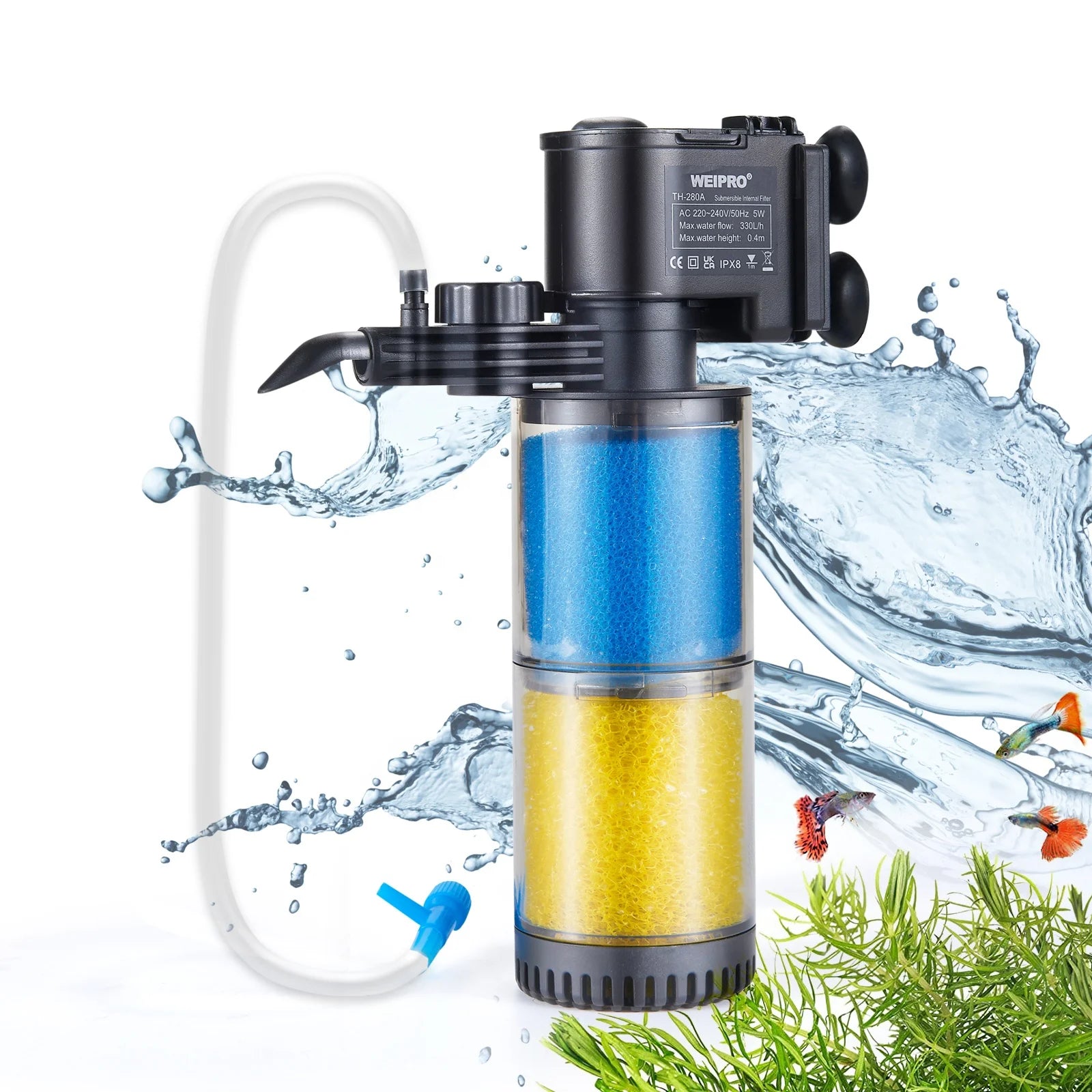 WEIPRO Small 5W Multi-Layer Submersible Fish Tank Filter Strong Suction Adjustable Water Flow Internal  Aquarium Filter