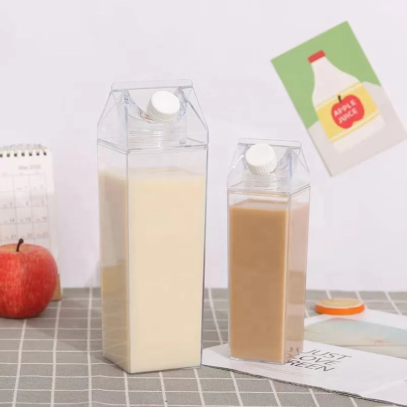 Cheap Custom LOGO Portable Drinking 1000ml Square Shape Box Plastic Clear Transparent Acrylic Milk Carton Water Bottle With L