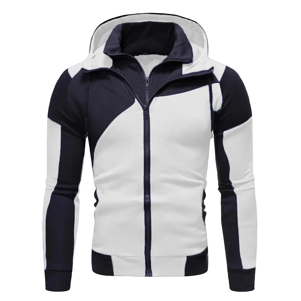 2022 Autumn Wholesale Men's Fashion Personalized Color Patch Oversize Double Placket Zip Hooded Cardigan Fitted Sweater