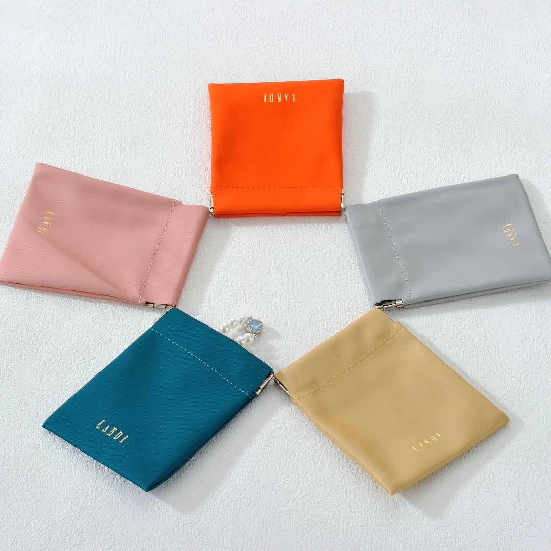 New Arrival Custom Pu Leather Jewelry Packaging Pouch Pink Black Sliding Pouch Lateen Brand Model B&p