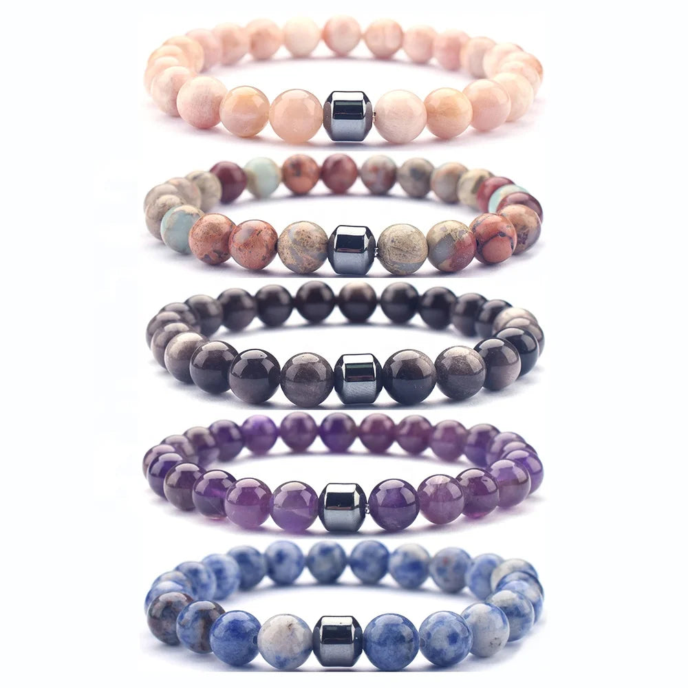 Luxury Lucky Semi-precious Crystal Colored Amethyst Lapis Quartz Natural Healing Stone Bracelet Jewelry for Men Woman