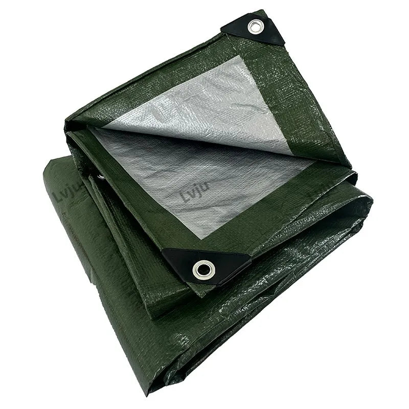 LVJU 4x5m PE Tarpaulin Waterproof Heavy Duty Green/Silver Large Tarp Sheet Ground Camping Sheet Tent for Garden Furniture