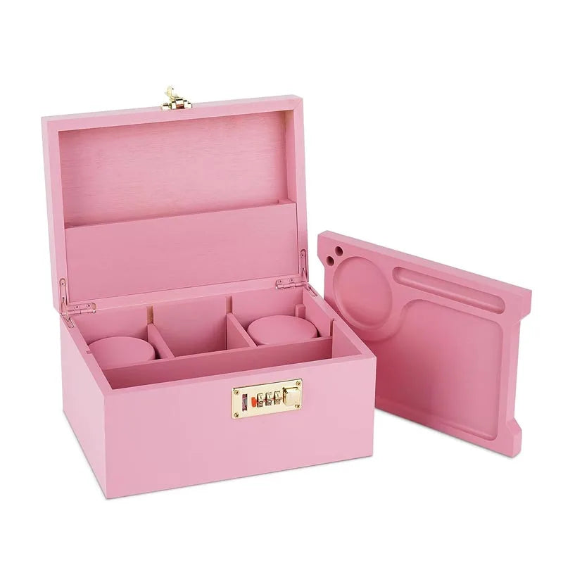Large Bamboo Storage Box with Combination Lock and Classic Design Pink Lacquer Decorative Box for Home Use