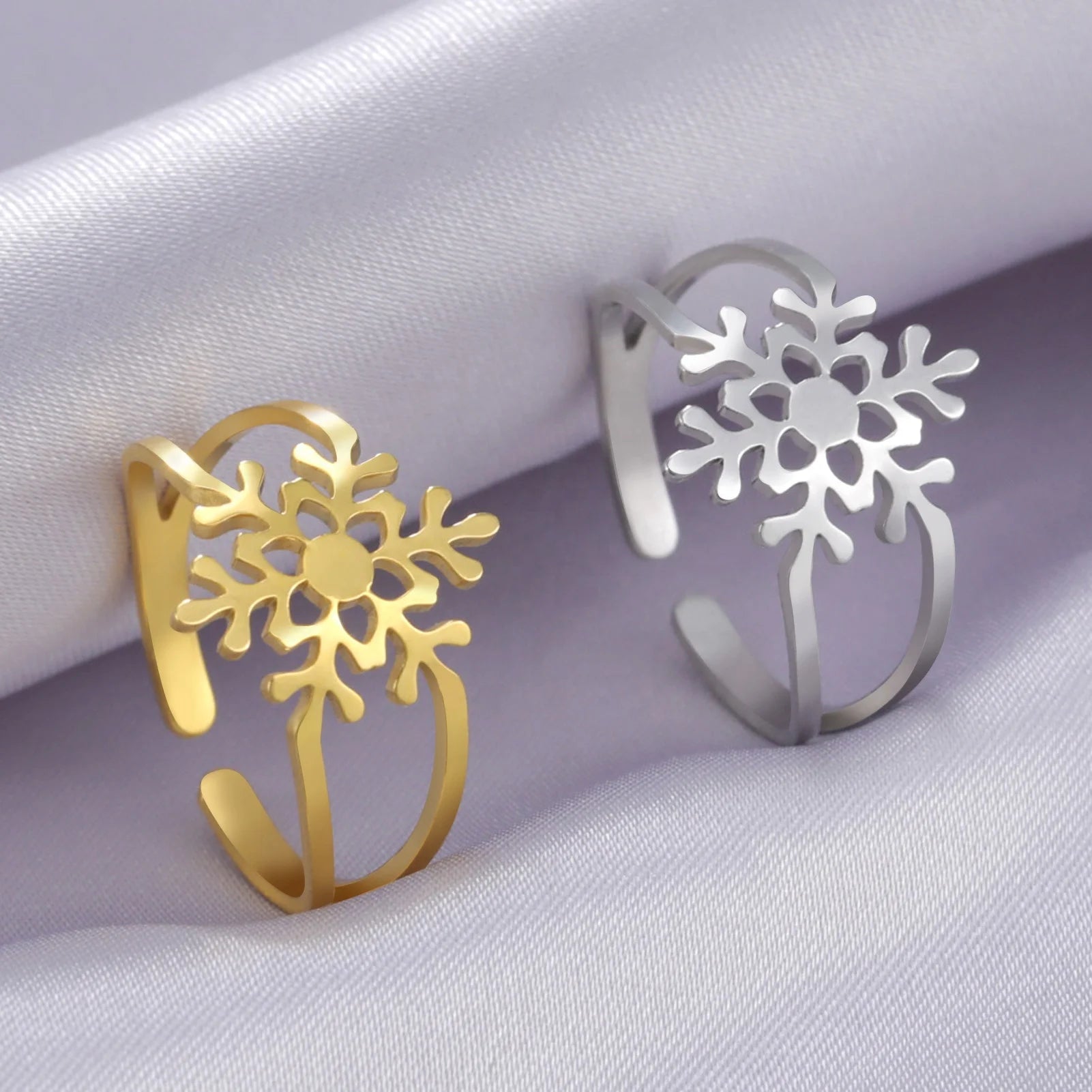 Snowflake Open Ring Adjustable Aesthetic Rings Fashion Party Stainless Steel Jewelry Christmas Gift for Family Friends Wholes