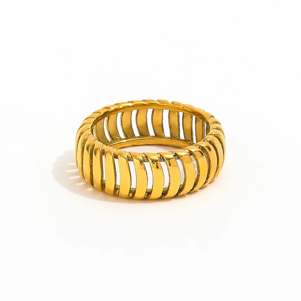 Fenny 18K Gold Plated Wholesale Tarnish Free Permanent Dainty Hollow Stainless Steel Finger Ring Trendy for Women