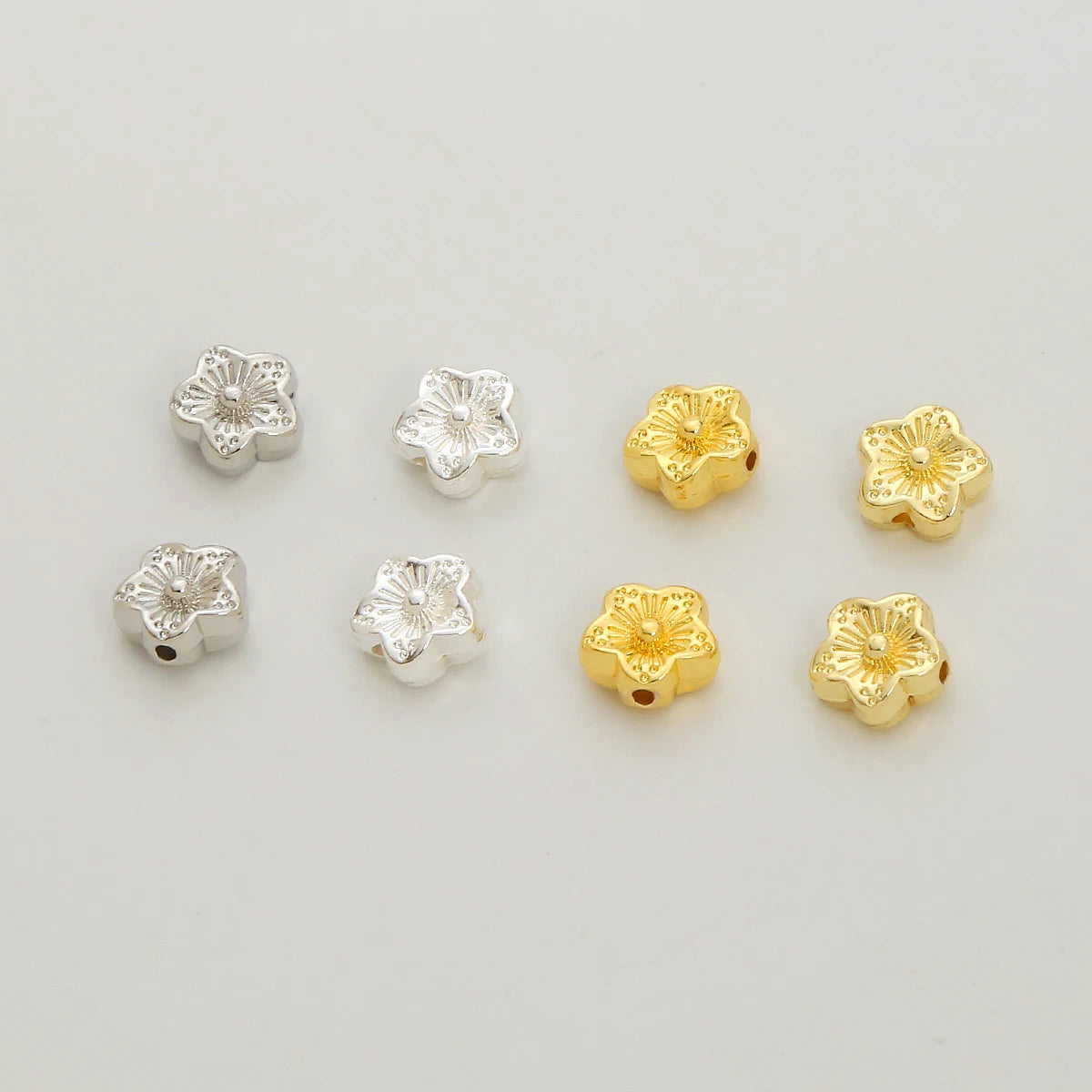 18K Gold Plated Silver Plated Peach Blossom Through Hole Beading for DIY Jewelry Accessories Round Shape Spacer Bead