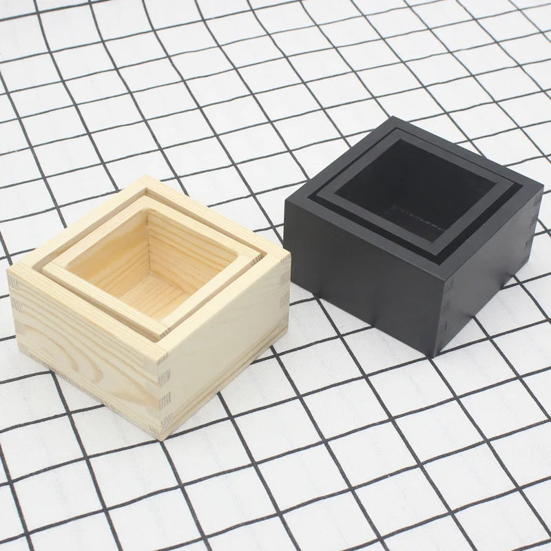 Wooden Japanese No Lid Pine Wood Box Black Masu Small Wooden Masu Sake Cups Tray Box