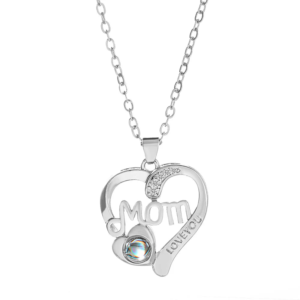 Mother's Day Gifts I Love You Projection Necklaces Heart Fashion Jewelry Stainless Steel Pendant Necklace as Mother's Day Gif